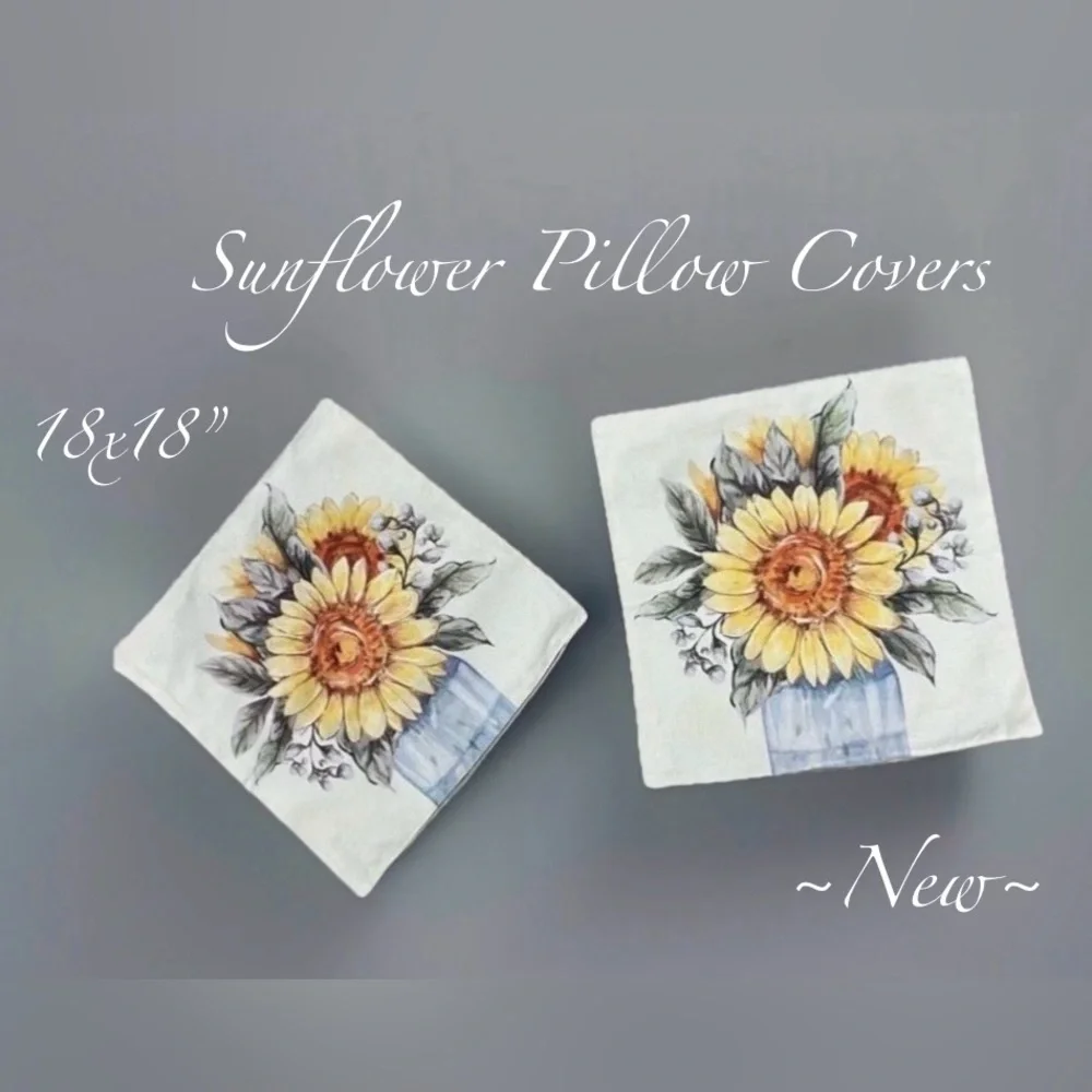 Sunflower Print Set of 2 18x18” Pillow Covers 🌻🆕🌻